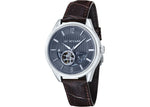 Brown Leather Strap, Grey Dial, Stainless Steel Men's Watch