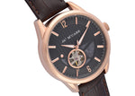 Brown Leather Strap, Rose Gold Plated Case, Black Dial Men's Watch