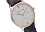 Black Leather Strap, Rose Gold Plated Case, Silver White Dial James McCabe Men's Watch