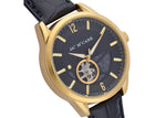 Black Leather Strap, Gold Plated Case, Black Dial Men's Watch