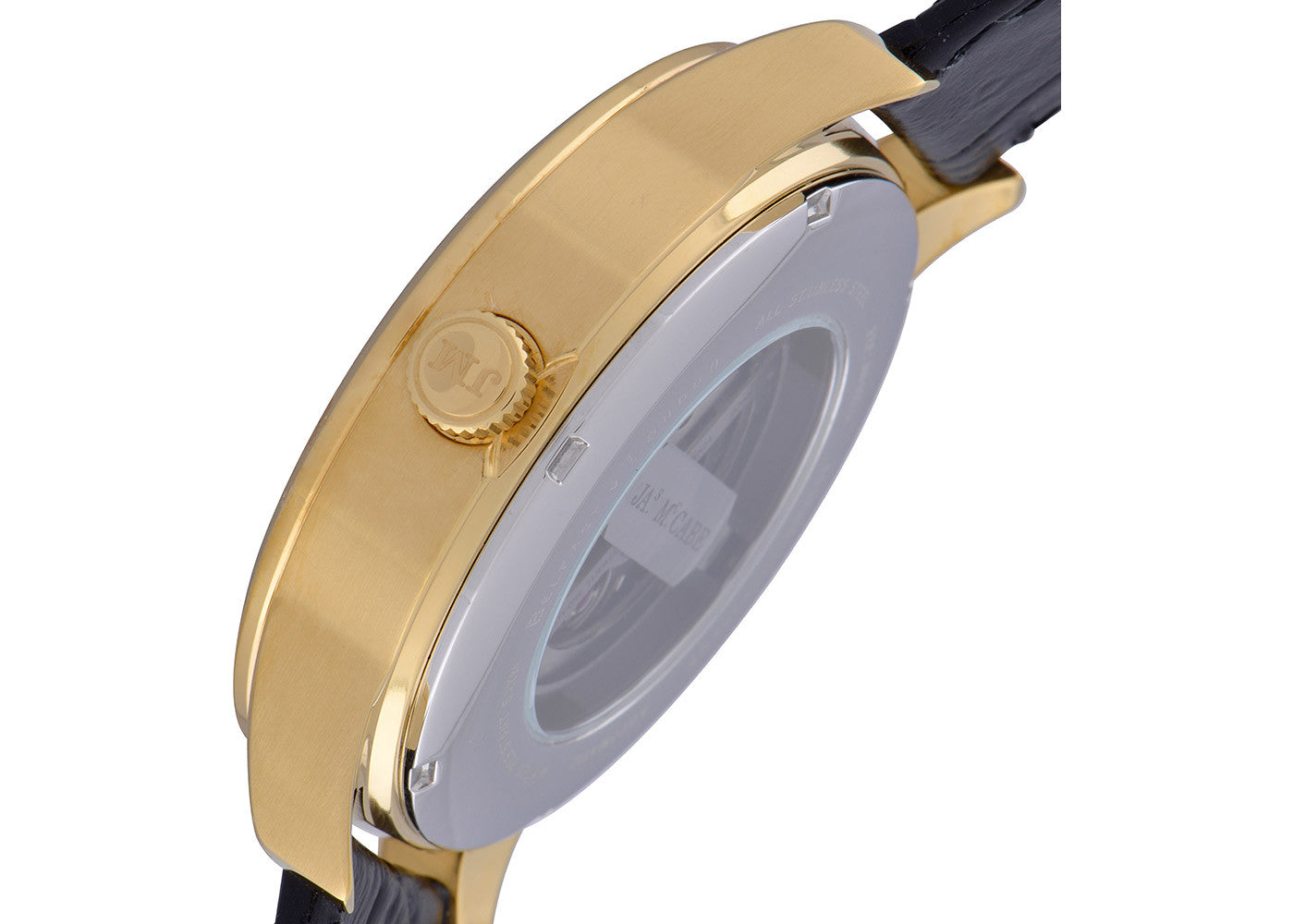 Black Leather Strap, Gold Plated Case, Black Dial Men's Watch