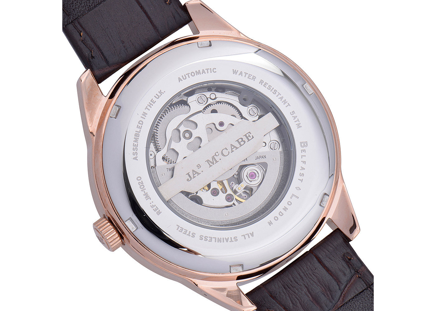 Brown Leather Strap, Rose Gold Plated Case, Black Dial Men's Watch