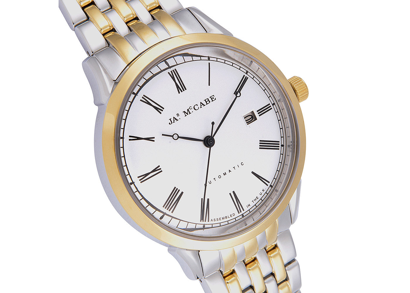 Two Tone Strap, Round Case, Silver White Dial Men's Watch