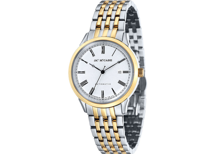 Two Tone Strap, Round Case, Silver White Dial Men's Watch